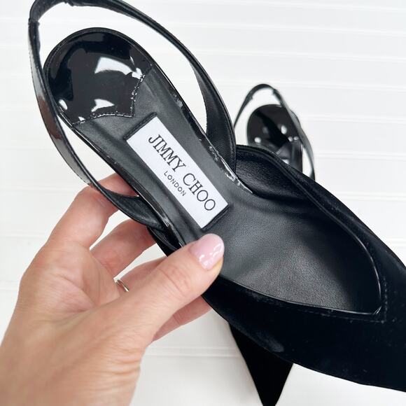 Jimmy Choo Maryanne Velvet Slingback Pumps Pointed Toe Patent Leather 36 - Picture 7 of 15